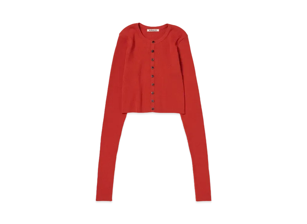 AURALEE Super Fine Wool High Gauge Rib Knit Short Cardigan "Red"