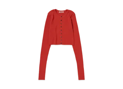 AURALEE Super Fine Wool High Gauge Rib Knit Short Cardigan "Red"