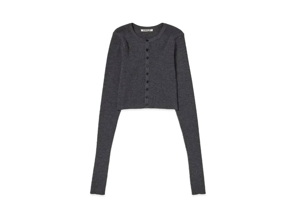 AURALEE Super Fine Wool High Gauge Rib Knit Short Cardigan "Top Charcoal"