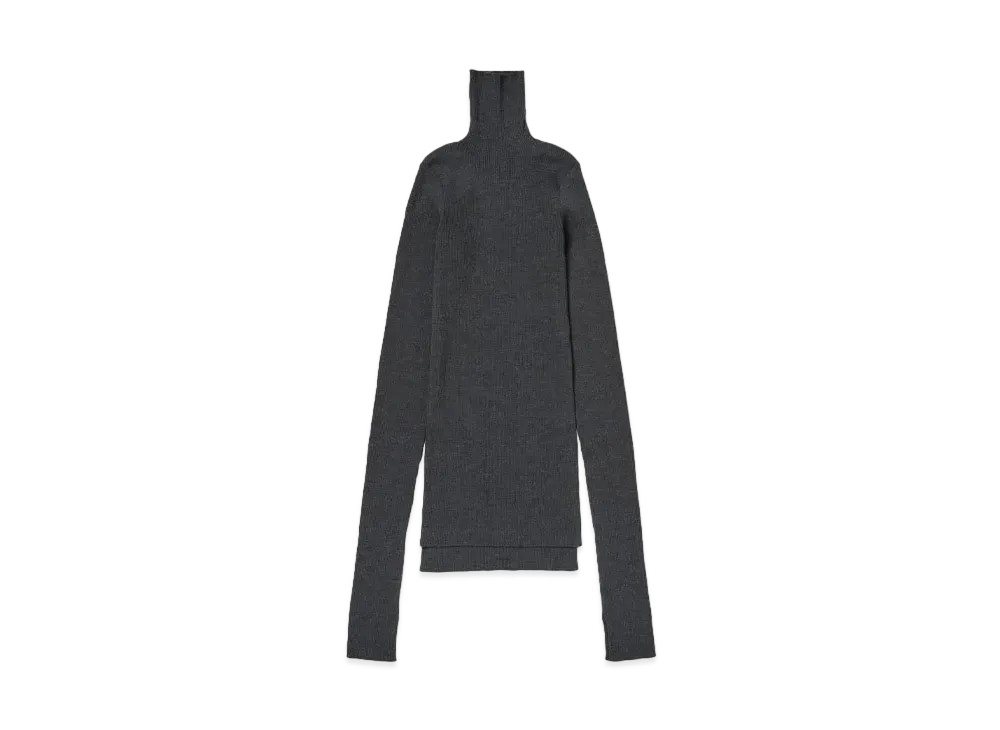 AURALEE Super Fine Wool High Gauge Rib Knit Turtle "Top Charcoal"