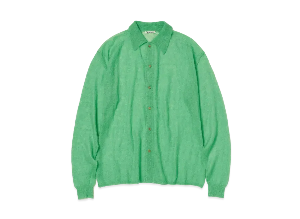 AURALEE Kid Mohair Sheer Knit Shirt Cardigan "Green"