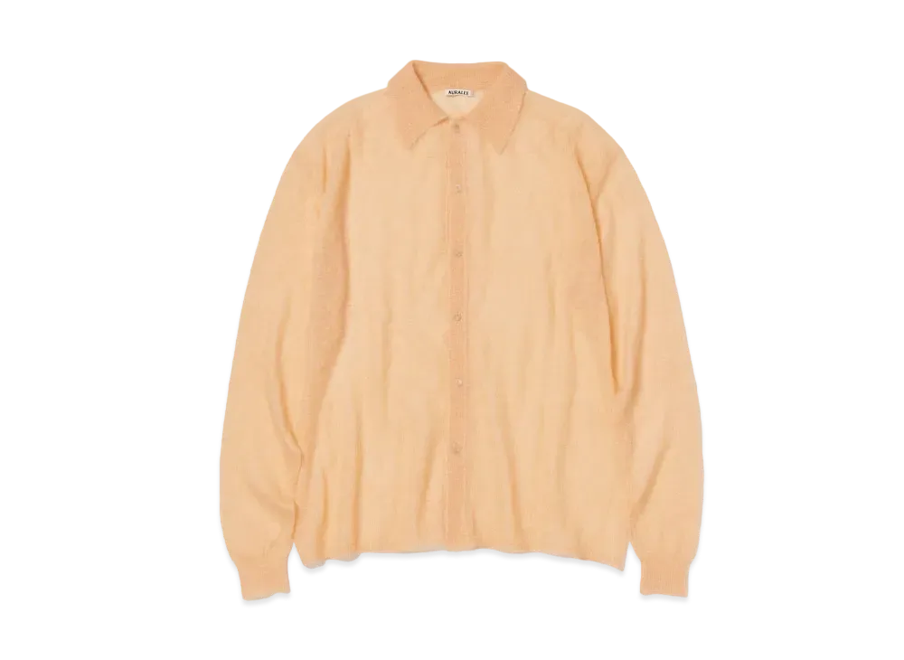 AURALEE Kid Mohair Sheer Knit Shirt Cardigan "Light Orange"