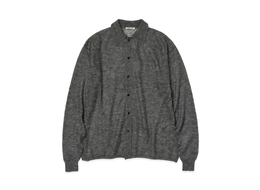 AURALEE Kid Mohair Sheer Knit Shirt Cardigan "Top Charcoal"
