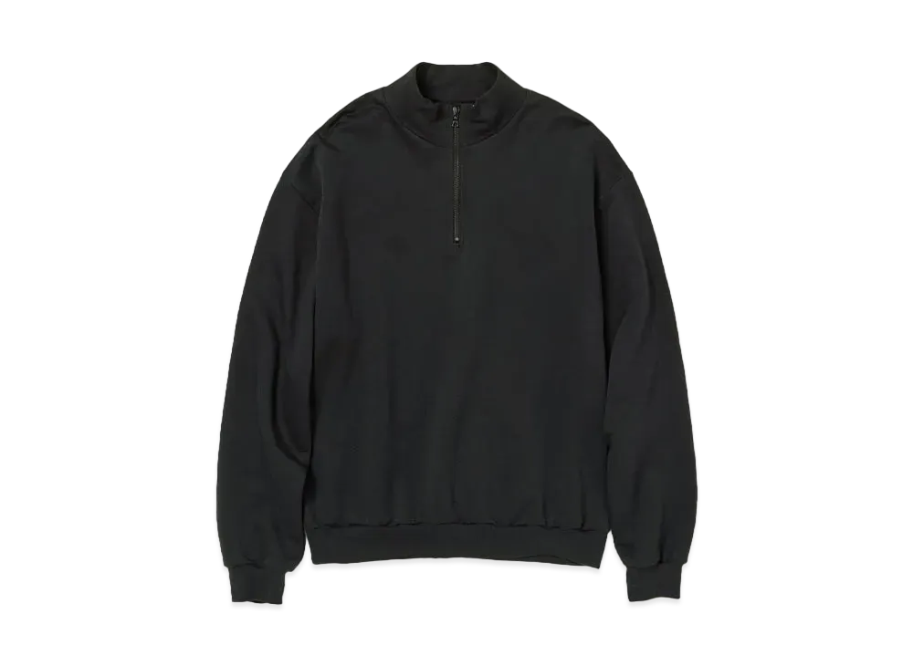 オーラリー エラスティック ハイゲージ スウェット ハーフジップ P/O "インクブラック"