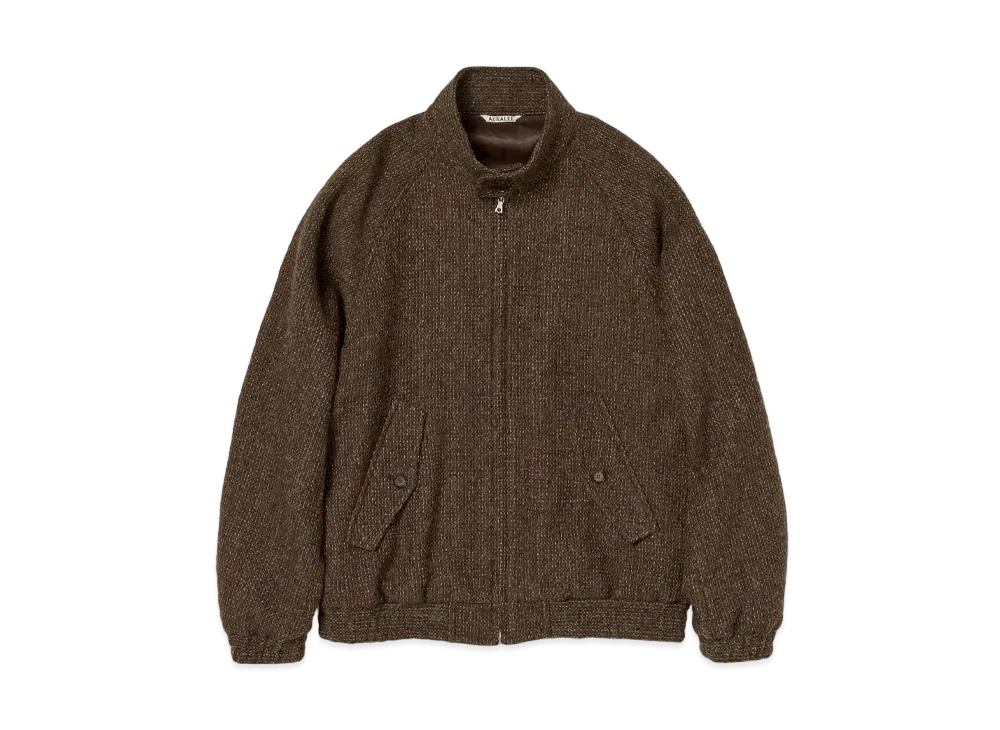 AURALEE Lama Shetland Wool Tweed Zip Blouson "Brown"