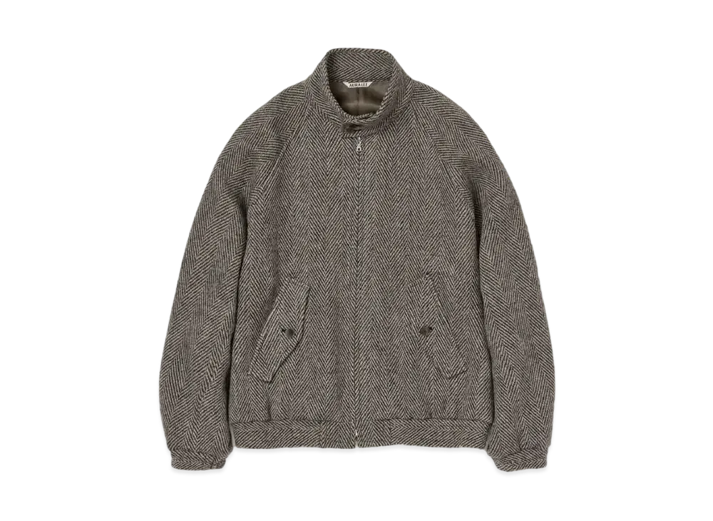 AURALEE Lama Shetland Wool Tweed Zip Blouson "Khaki"