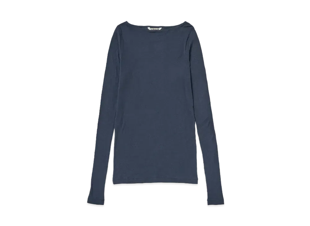 AURALEE High Gauge Sheer Rib Boat Neck L/S Tee "Navy"