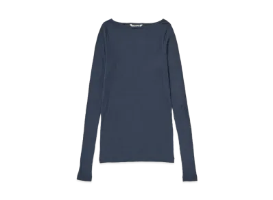 AURALEE High Gauge Sheer Rib Boat Neck L/S Tee "Navy"