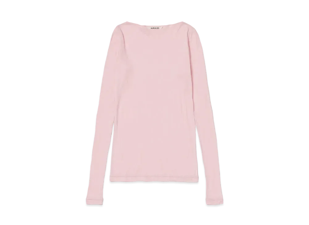 AURALEE High Gauge Sheer Rib Boat Neck L/S Tee "Pink"