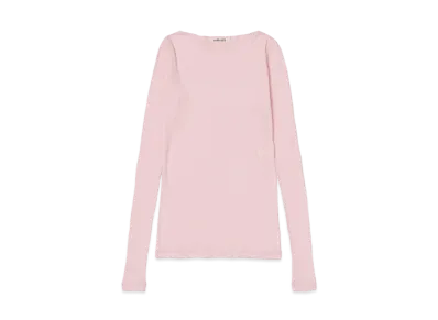 AURALEE High Gauge Sheer Rib Boat Neck L/S Tee "Pink"