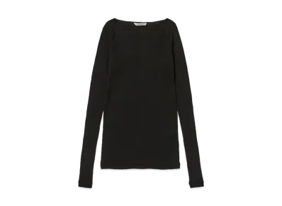 AURALEE High Gauge Sheer Rib Boat Neck L/S Tee "Black"