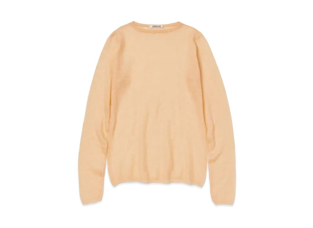 AURALEE Kid Mohair Sheer Knit Boat Neck P/O "Light Orange"