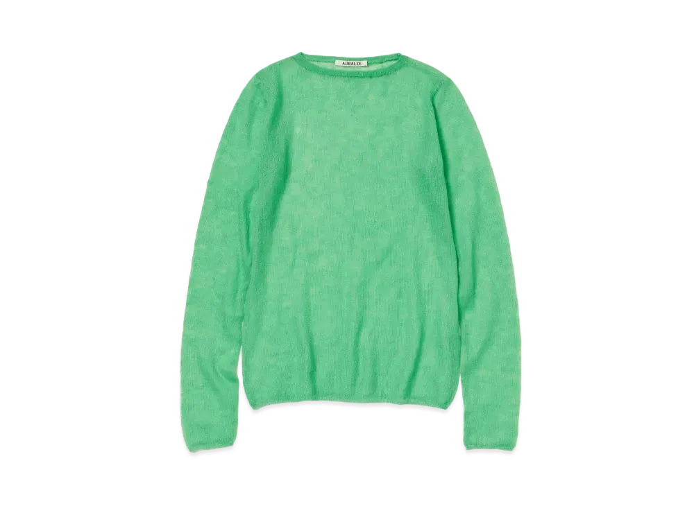 AURALEE Kid Mohair Sheer Knit Boat Neck P/O "Green"