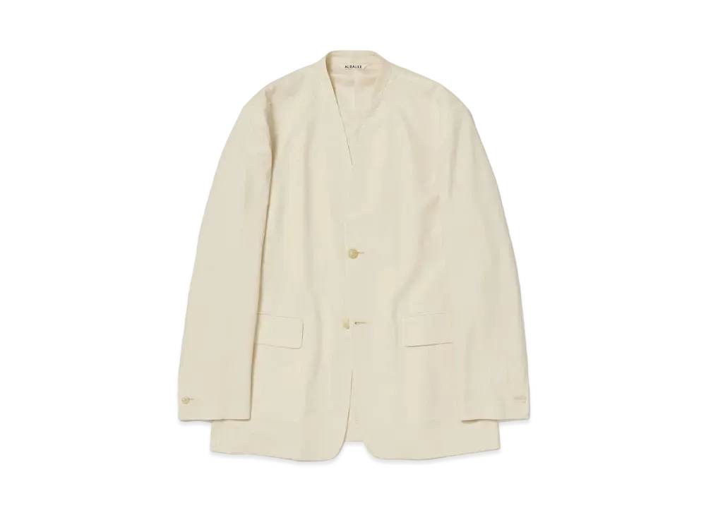 AURALEE Super Fine Tropical Wool No Collar Jacket "Ivory Beige"