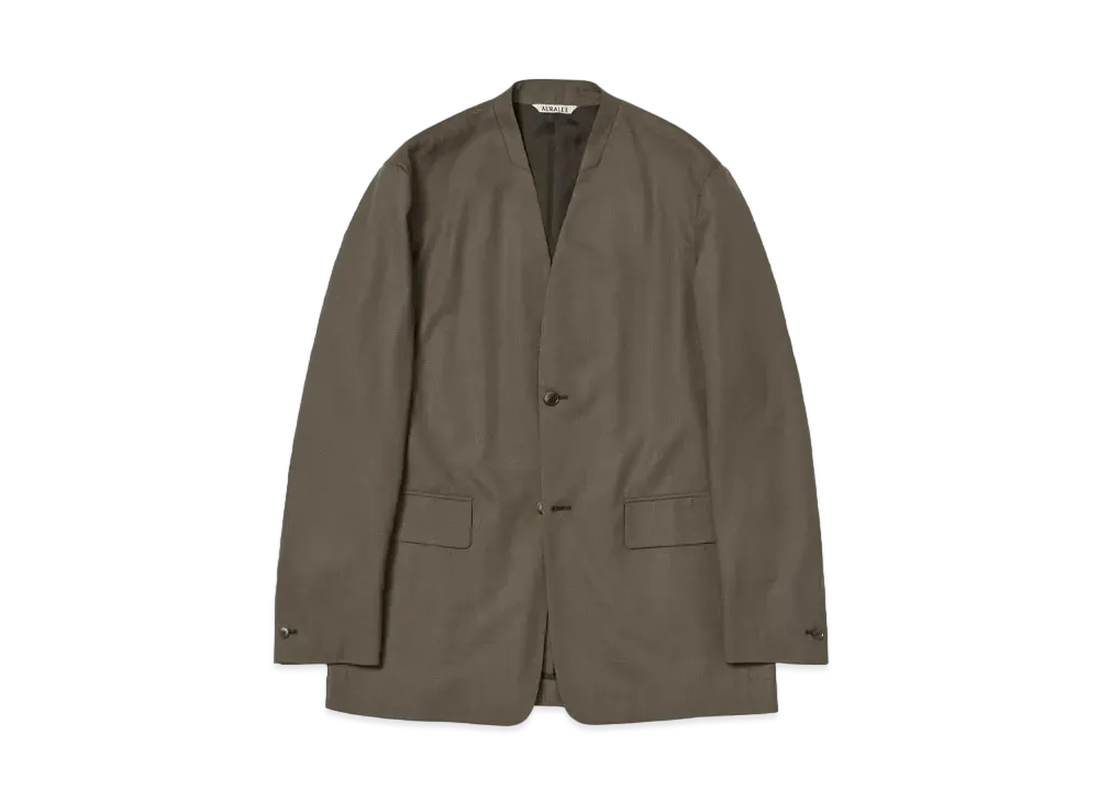 AURALEE Super Fine Tropical Wool No Collar Jacket "Dark Khaki"