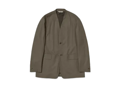 AURALEE Super Fine Tropical Wool No Collar Jacket "Dark Khaki"