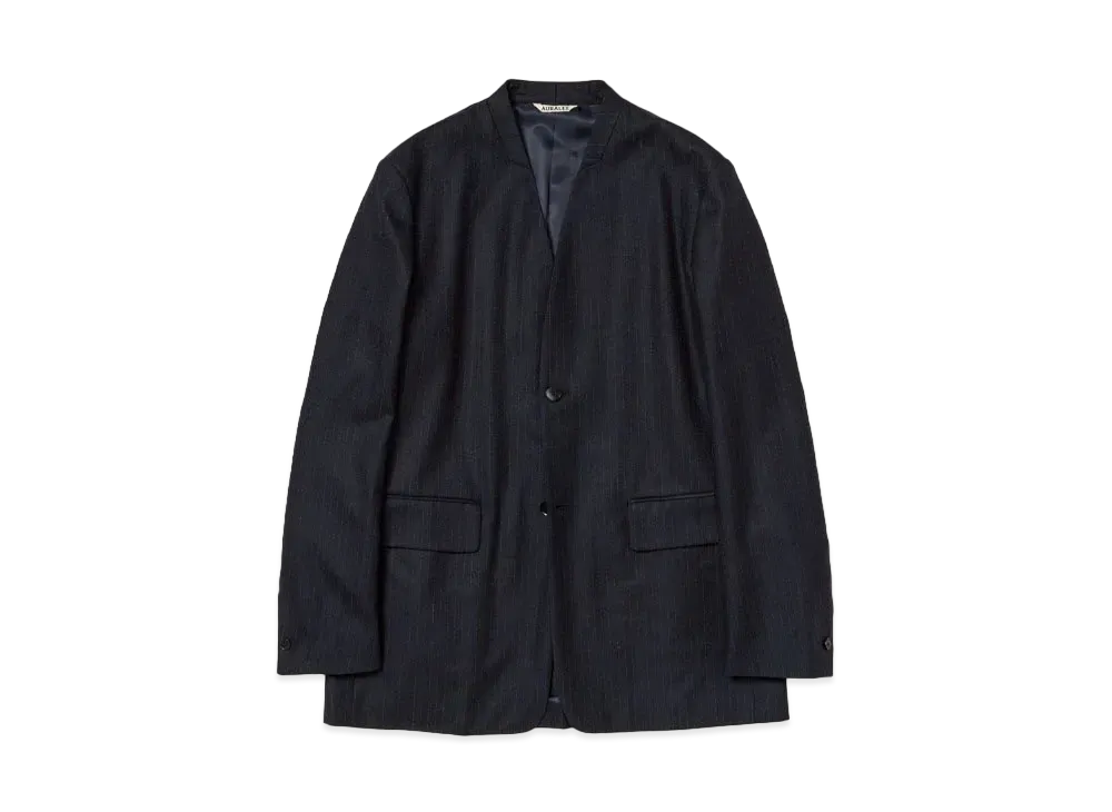 AURALEE Wool Fulling Flannel Stripe Jacket "Top Dark Navy"