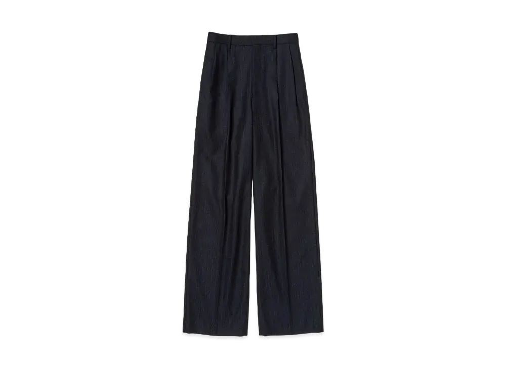 AURALEE Wool Fulling Flannel Stripe Slacks "Top Dark Navy"