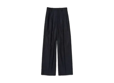 AURALEE Wool Fulling Flannel Stripe Slacks "Top Dark Navy"