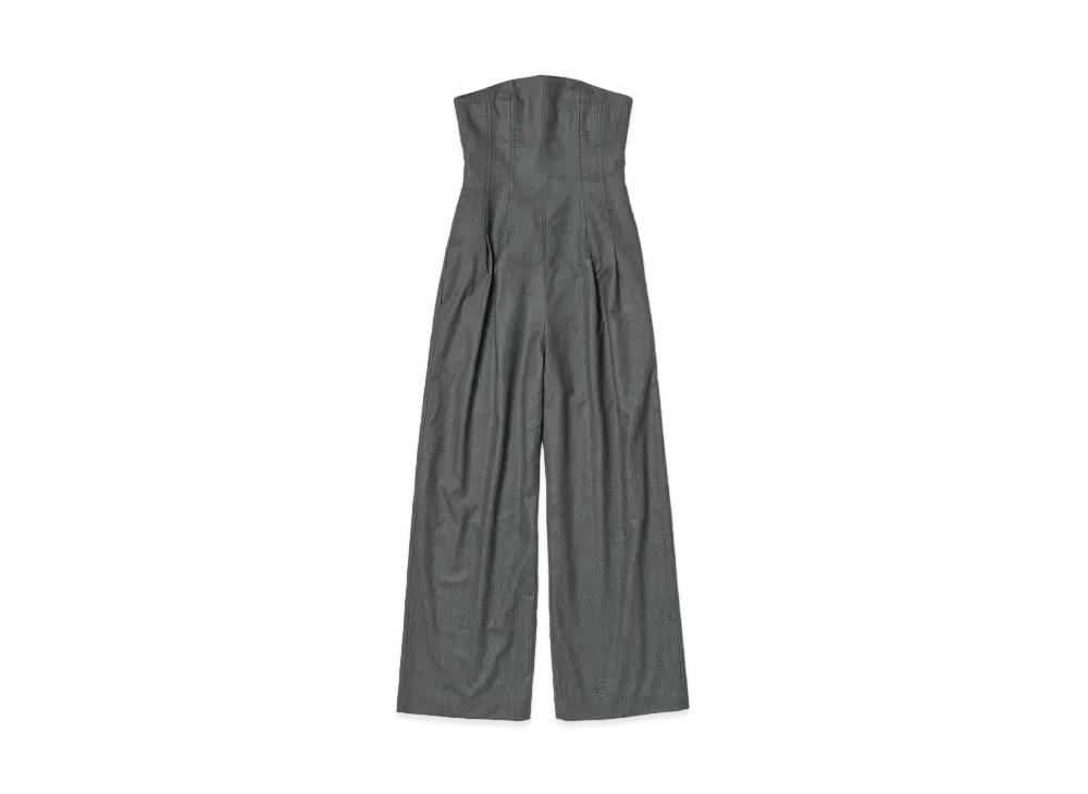 AURALEE Wool Fulling Flannel Stripe Jumpsuit "Top Gray"