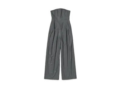 AURALEE Wool Fulling Flannel Stripe Jumpsuit "Top Gray"