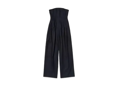 AURALEE Wool Fulling Flannel Stripe Jumpsuit "Top Dark Navy"