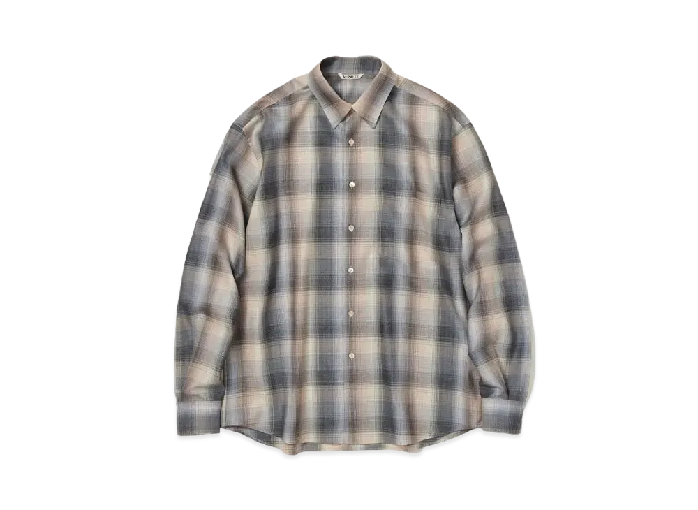AURALEE Super Light Wool Check Shirt "Beige Blue"