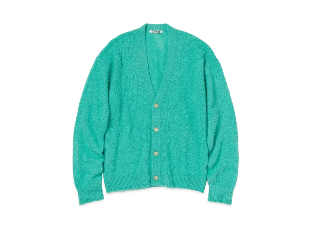 AURALEE Brushed Wool Cashmere Silk Knit Cardigan "Aqua Green"