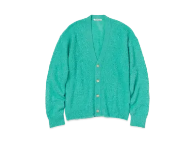 AURALEE Brushed Wool Cashmere Silk Knit Cardigan "Aqua Green"