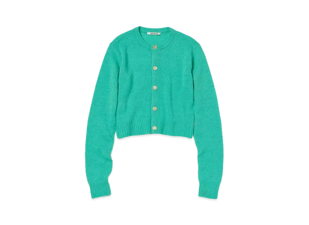 AURALEE Wool Cashmere Silk Knit Cardigan "Aqua Green"