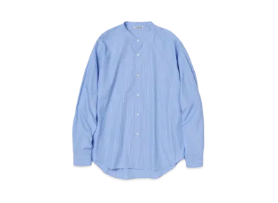 AURALEE SUVIN High Count Cloth Stripe Stand Collar Shirt "Sax Blue"
