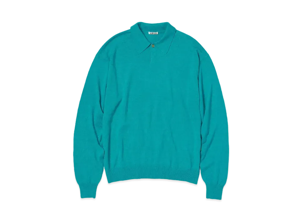 AURALEE Cashmere Silk Wool Knit Polo "Aqua Blue"