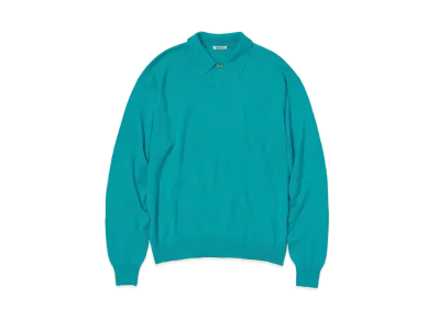 AURALEE Cashmere Silk Wool Knit Polo "Aqua Blue"
