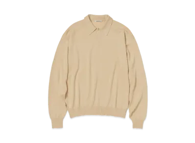 AURALEE Cashmere Silk Wool Knit Polo "Light Beige"