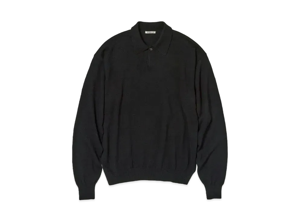 AURALEE Cashmere Silk Wool Knit Polo "Black"