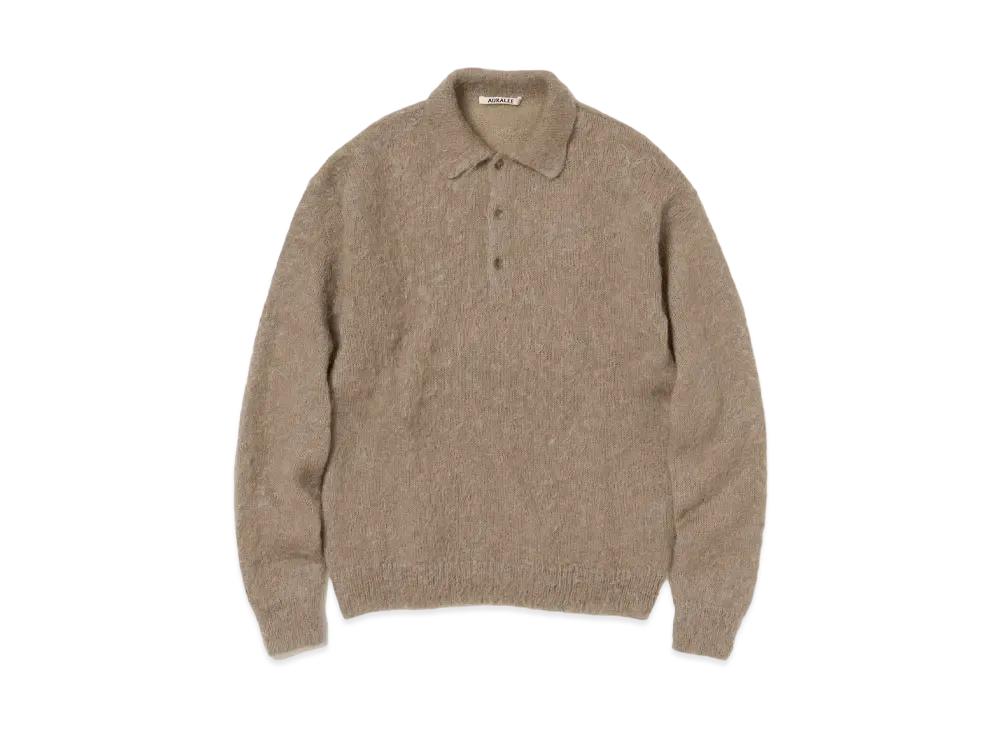 AURALEE Brushed Super Kid Mohair Knit Polo "Gray Beige"