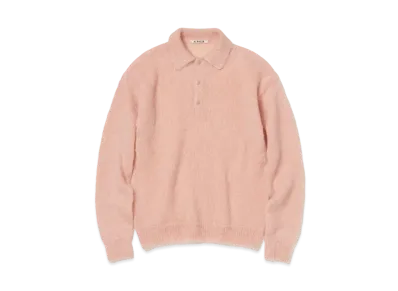 AURALEE Brushed Super Kid Mohair Knit Polo "Pink Beige"