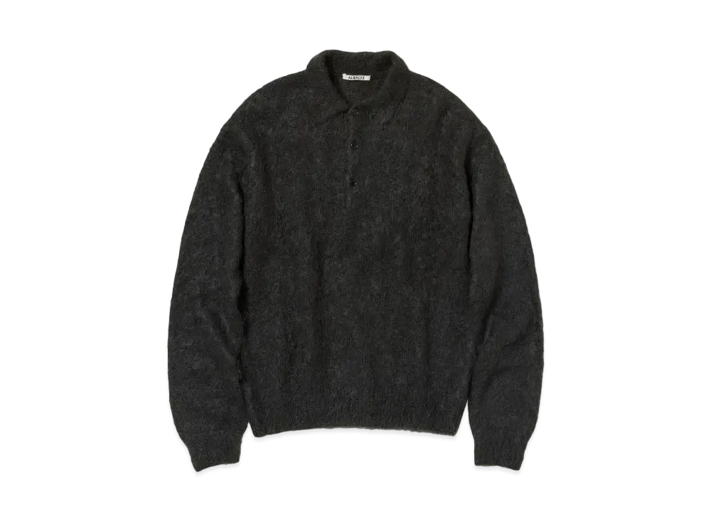 AURALEE Brushed Super Kid Mohair Knit Polo "Ink Black"