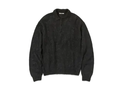 AURALEE Brushed Super Kid Mohair Knit Polo "Ink Black"