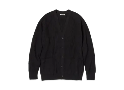 AURALEE Super Fine Wool Rib Knit Cardigan "Black"