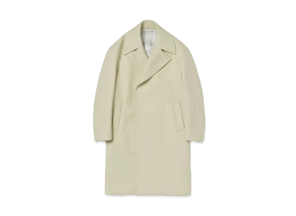 AURALEE Sponge Wool Melton Double-Breasted Coat "Light Lime"