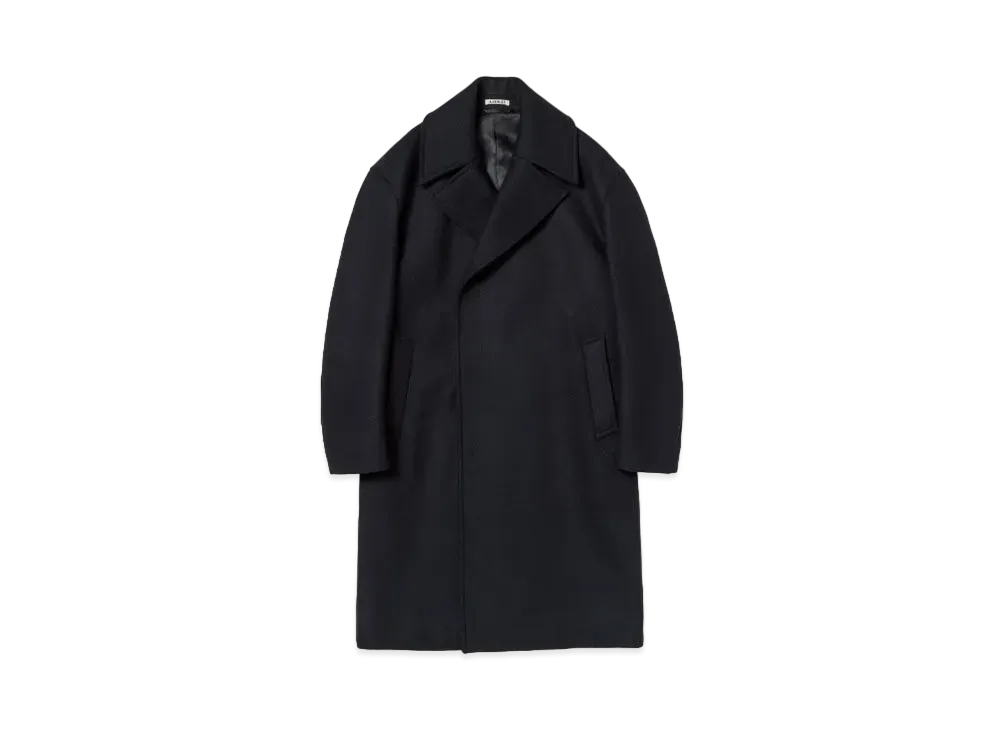 AURALEE Sponge Wool Melton Double-Breasted Coat "Dark Navy"