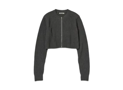 AURALEE Super Fine Wool Rib Knit Zip Short Cardigan "Top Gray"