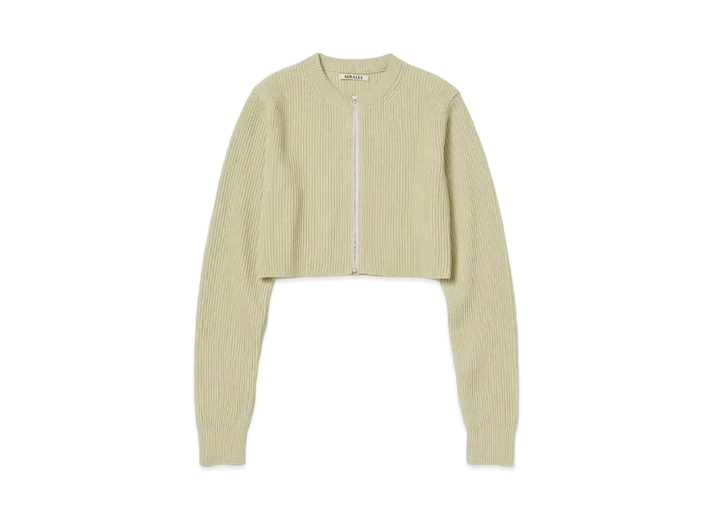 AURALEE Super Fine Wool Rib Knit Zip Short Cardigan "Light Lime"