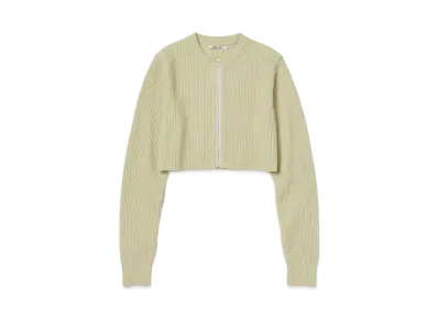 AURALEE Super Fine Wool Rib Knit Zip Short Cardigan "Light Lime"