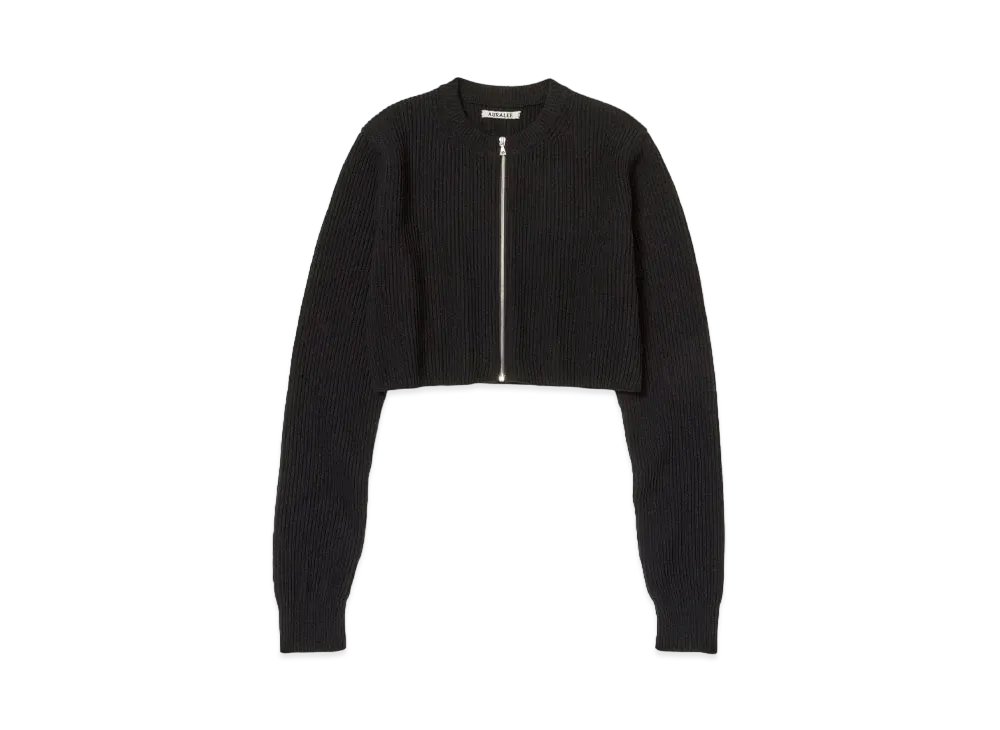 AURALEE Super Fine Wool Rib Knit Zip Short Cardigan "Black"