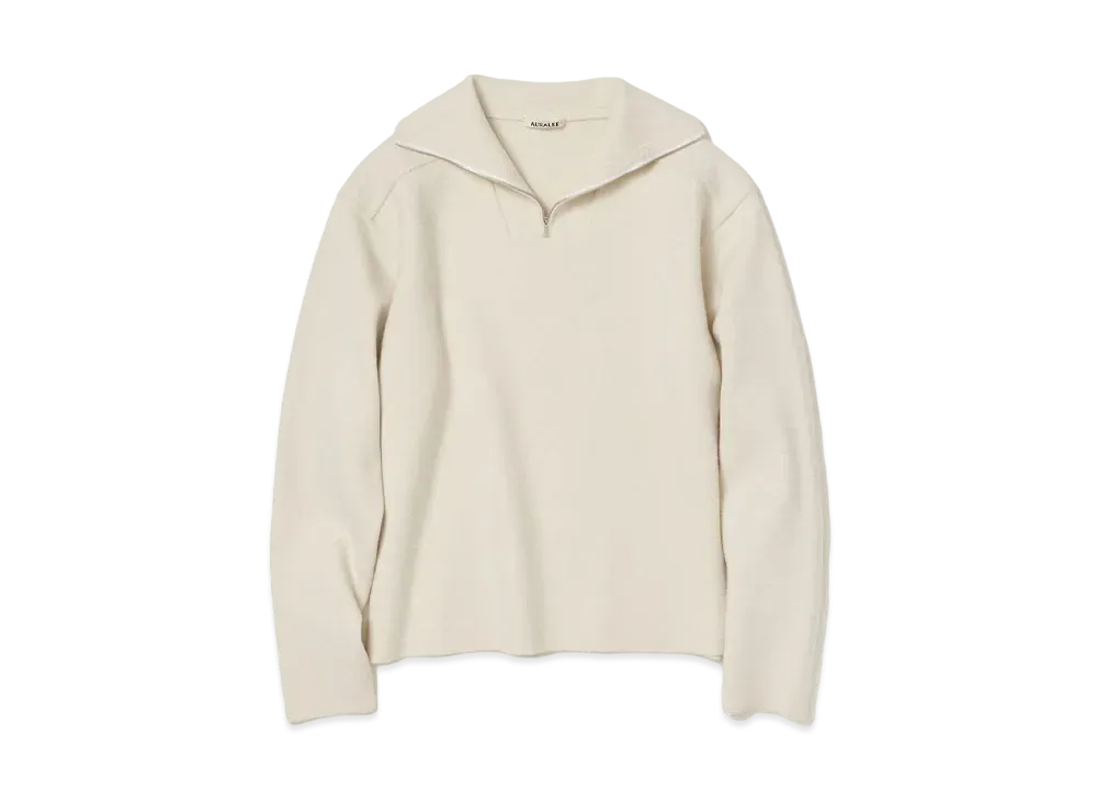 AURALEE Heavy Milano Rib Knit Zip Turtle "White"