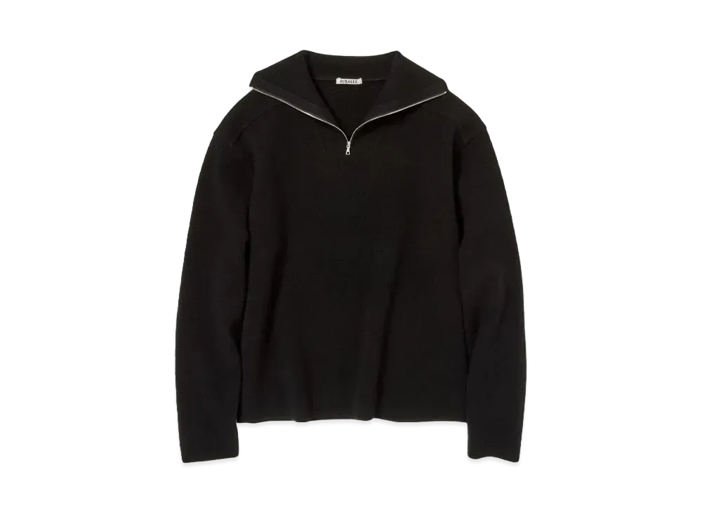 AURALEE Heavy Milano Rib Knit Zip Turtle "Black"