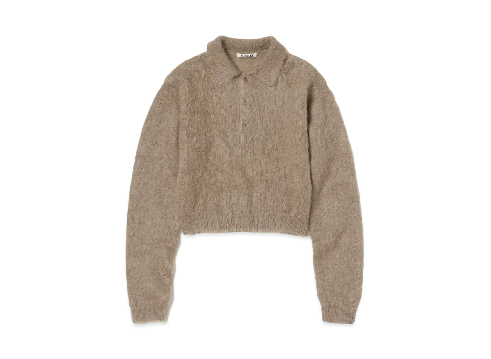 AURALEE Brushed Super Kid Mohair Knit Short Polo "Gray Beige"