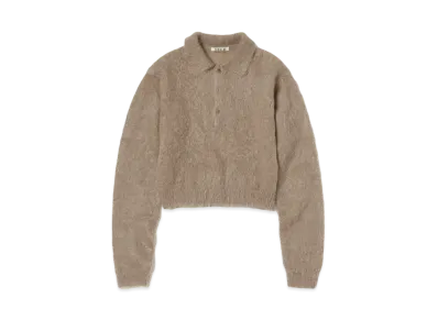 AURALEE Brushed Super Kid Mohair Knit Short Polo "Gray Beige"